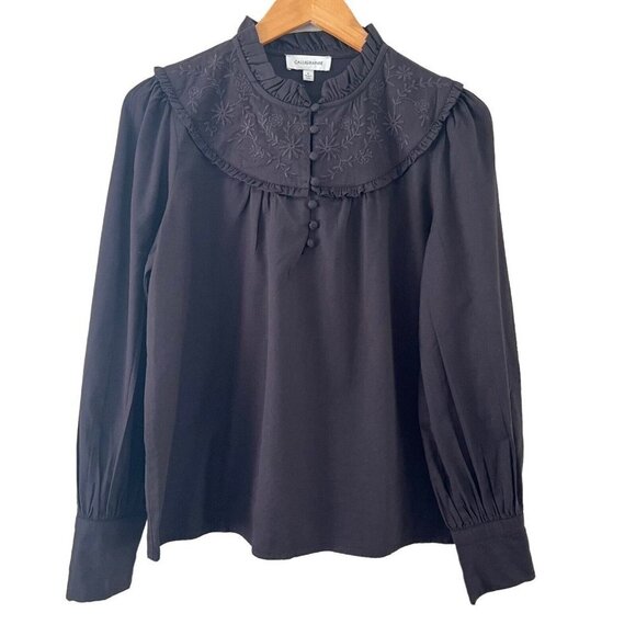 Calligraphie Blouse Tunic Size M Black Long Sleeves Embroidered Peasant Boho Top - Picture 1 of 16